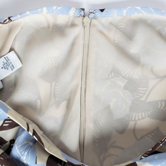 LOFT Blue-Cream-Brown Leaf Print Lined Silk Skirt 4 - Picture 3 of 7